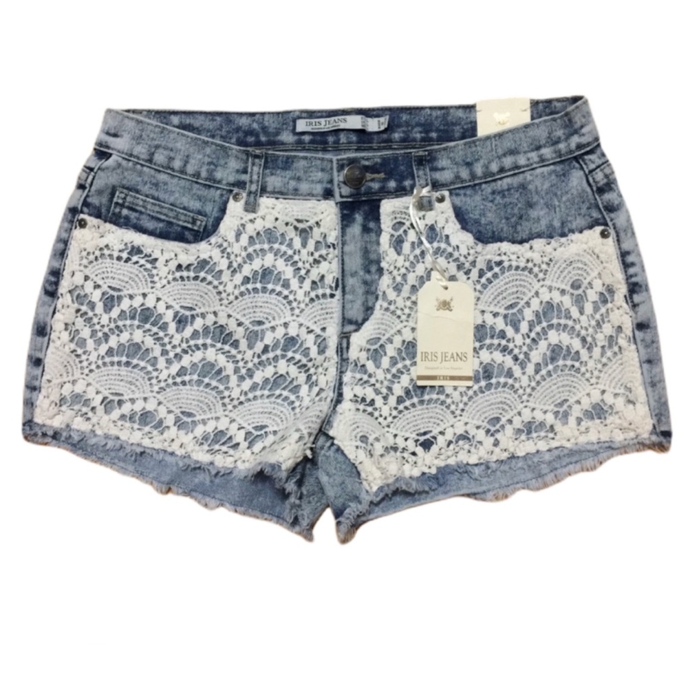 IRIS JEANS Eyelet Denim Jeans Shorts Sz L NWT